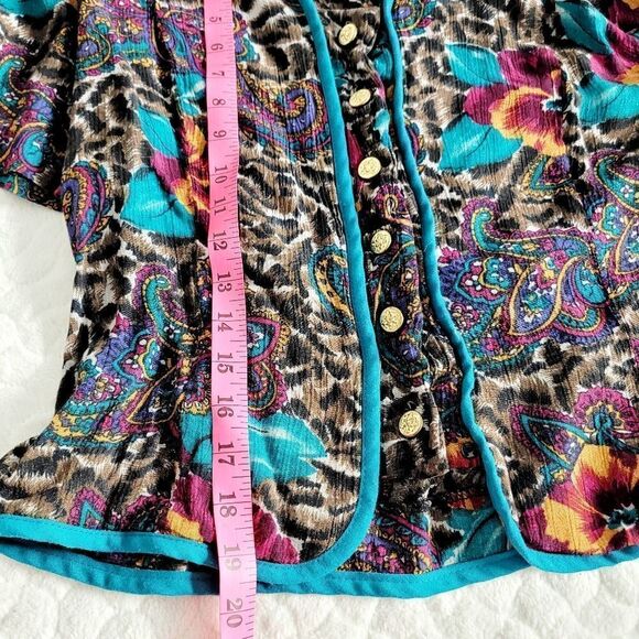 Vintage 1970s blouse button paisley floral leopard print 6 8 - Picture 10 of 11